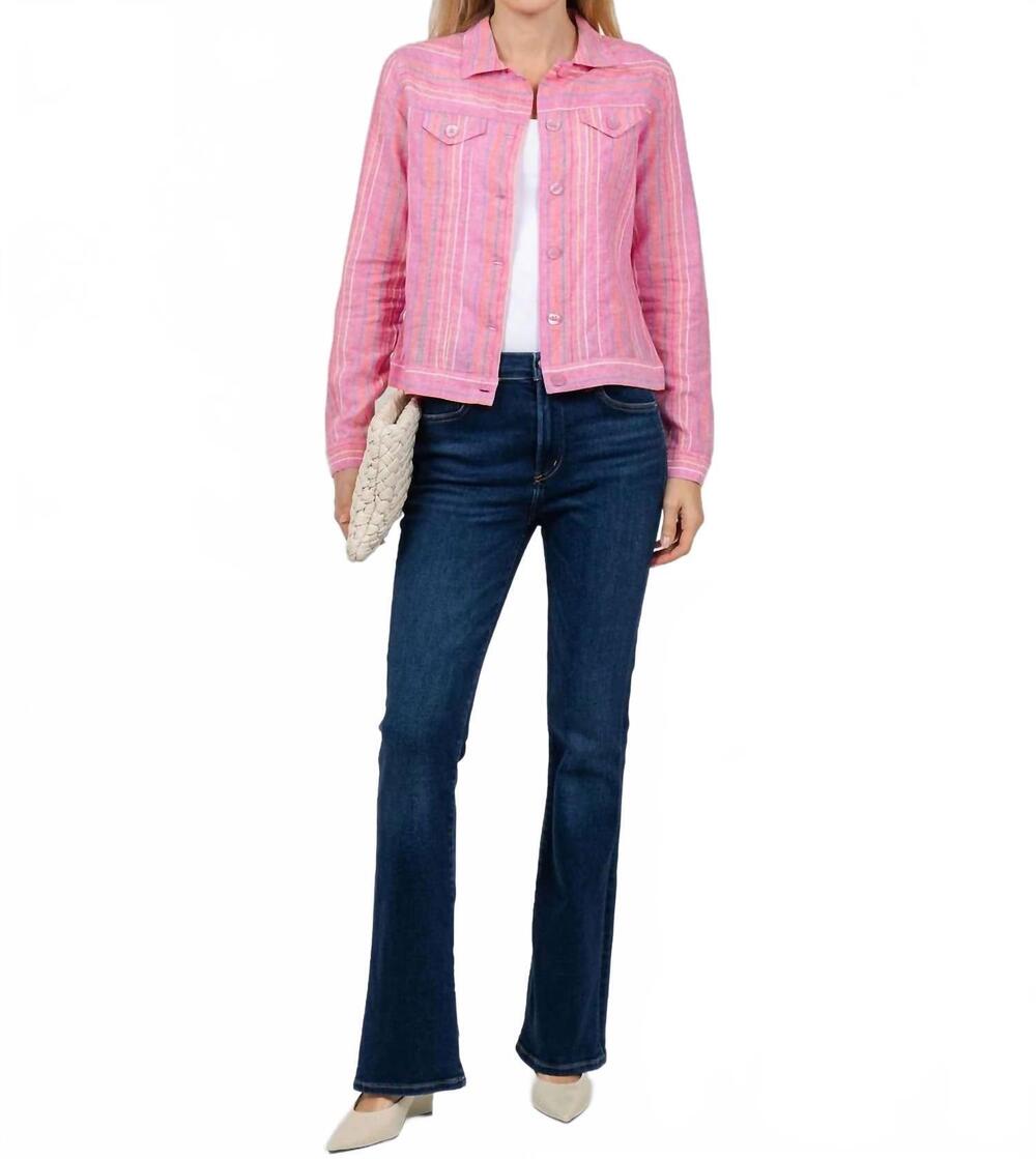 NEW PURE AMICI long sleeves linen jacket in stripe petal